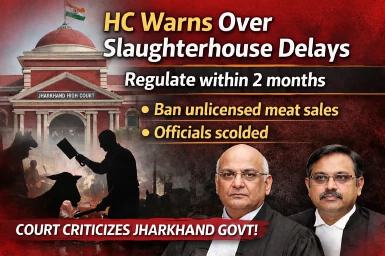 झारखंड उच्च न्यायालय ने बूचड़खानों के नियमन में देरी को लेकर राज्य के अधिकारियों को चेतावनी दी और दो महीने के भीतर खाद्य सुरक्षा कानूनों का अनुपालन सुनिश्चित करने का निर्देश दिया।